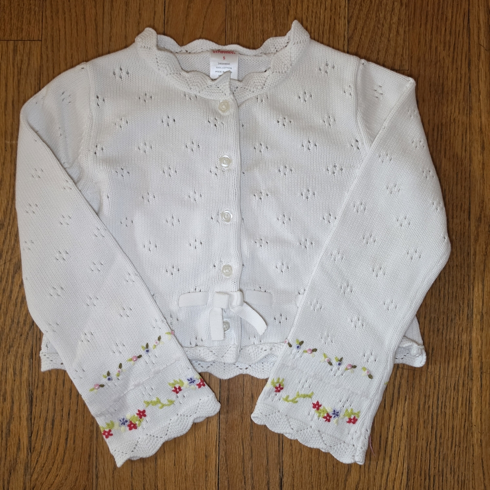Gymboree White Knit Cardigan with Scalloped Trim Girls Size 5